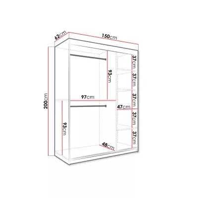 Šatníková skriňa 150 cm so zrkadlom CARSON 1 - biely mramor / biela / zlatá