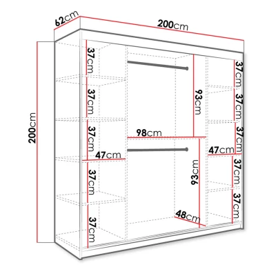 Šatníková skriňa 200 cm so zrkadlom CARSON 1 - biely mramor / biela / zlatá