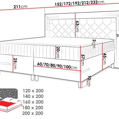 Dvojlôžková kontinentálna posteľ 200x200 BELIA 2 - strieborná + LED a topper ZDARMA