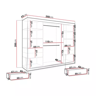 Moderná veľká šatníková skriňa 250 cm so šuplíkmi CARSON 2 - biely mramor / biela / zlatá