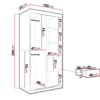 Moderná úzka šatníková skriňa 100 cm so šuplíkmi CARSON 2 - čierny mramor / čierna / zlatá