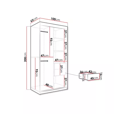 Moderná úzka šatníková skriňa 100 cm so šuplíkmi CARSON 2 - čierny mramor / čierna / zlatá