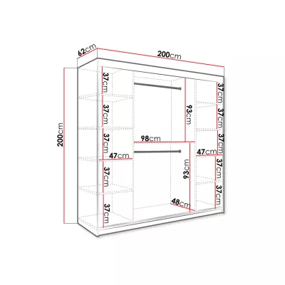 Moderná veľká šatníková skriňa 200 cm CARSON 2 - biely mramor / čierna / zlatá