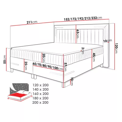 Dvojlôžková kontinentálna posteľ 180x200 BELIA 1 - strieborná + LED a topper ZDARMA