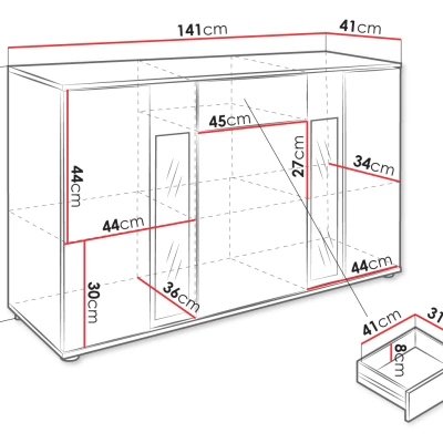 Moderná kombinovaná komoda PARK - biela