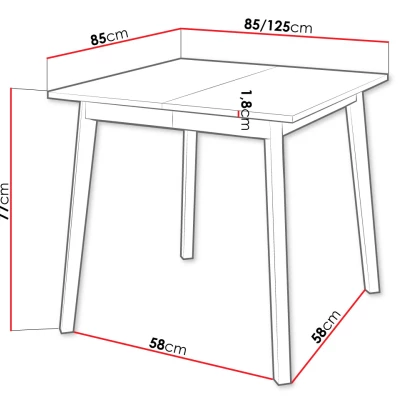Malý jedálenský rozkladací stôl 85x85 cm BAKARA - biely / čierny