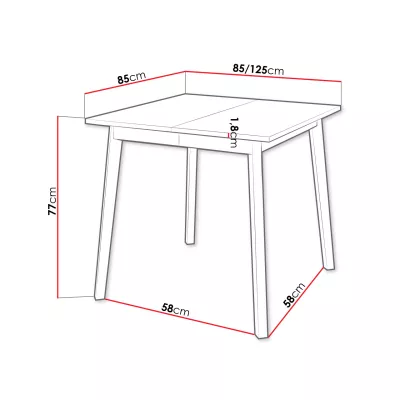 Malý jedálenský rozkladací stôl 85x85 cm BAKARA - biely / čierny