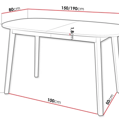 Oválny rozkladací jedálenský stôl 150x80 cm JORIS - biely / čierny