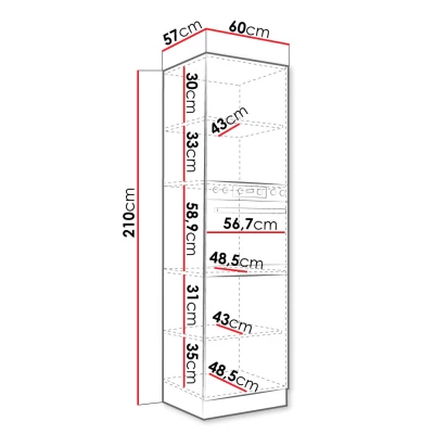 Vysoká skrinka 60 cm na vstavanú rúru RONG 2 - šedá / lesklá šedá