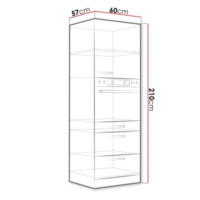 Vysoká skrinka 60 cm na vstavanú rúru RONG 1 - šedá / lesklá šedá