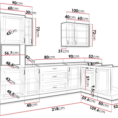 Rohová kuchyňa 218/110 cm FRYZIA 1 - biela + pracovná doska a LED osvetlenie ZDARMA