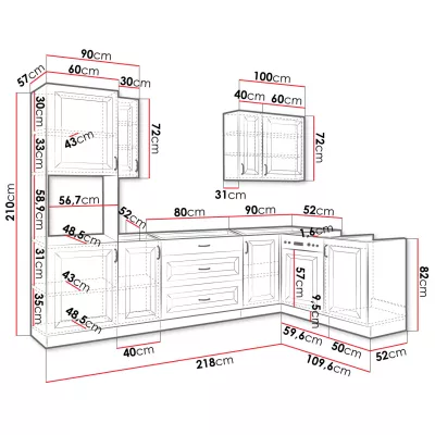 Rohová kuchyňa 218/110 cm FRYZIA 1 - biela + pracovná doska a LED osvetlenie ZDARMA