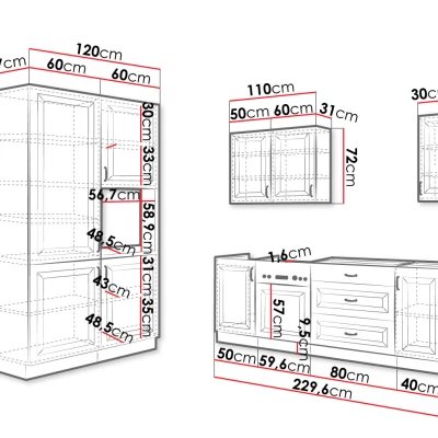 Kuchynská linka 230/120 cm FRYZIA 2 - biela