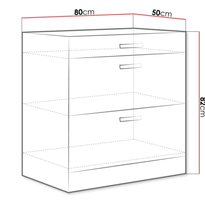 Dolná šuplíková kuchynská skrinka 80 cm RONG - šedá / lesklá šedá