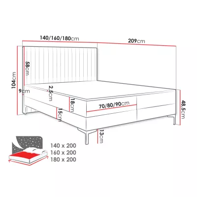 Manželská kontinentálna posteľ 180x200 GARLAND - tyrkysová + topper ZDARMA