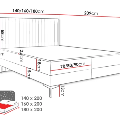 Manželská kontinentálna posteľ 180x200 GARLAND - čierna + topper ZDARMA