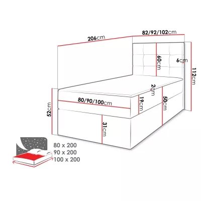 Kontinentálna jednolôžková posteľ 100x200 CAROLA - béžová + topper ZDARMA