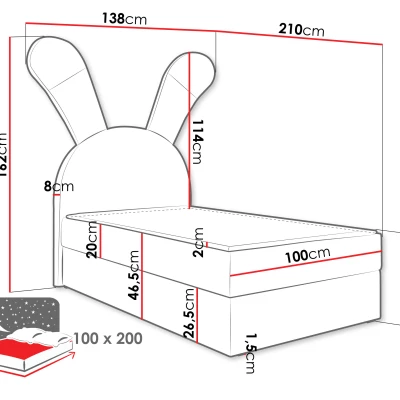 Detská kontinentálna posteľ 100x200 ZETKA - ružová, pravé prevedenie + topper ZDARMA