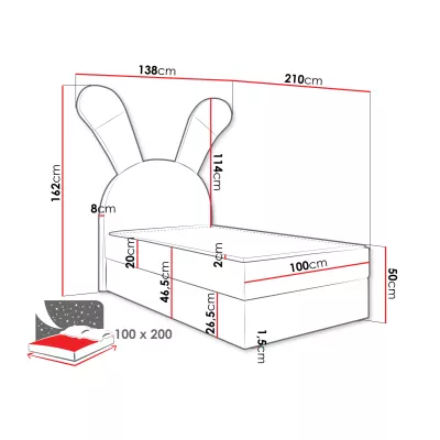 Detská kontinentálna posteľ 100x200 ZETKA - modrá, pravé prevedenie + topper ZDARMA