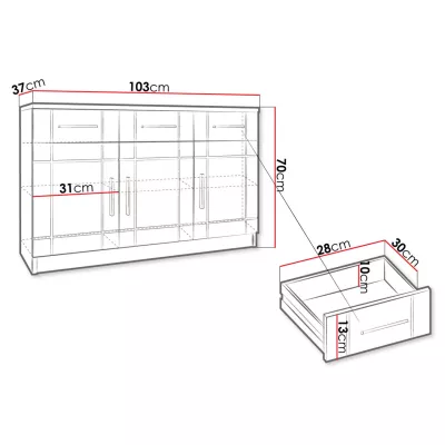 Kombinovaná komoda KILEEN - dub sonoma / biela