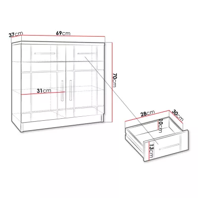 Kombinovaná úzka komoda KILEEN - dub sonoma / biela