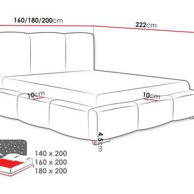 Čalúnená manželská posteľ 180x200 BASTA - svetlá šedá