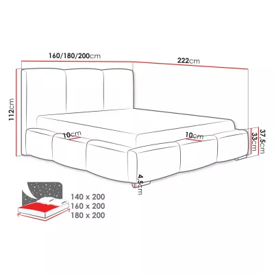 Čalúnená manželská posteľ 180x200 BASTA - čierna