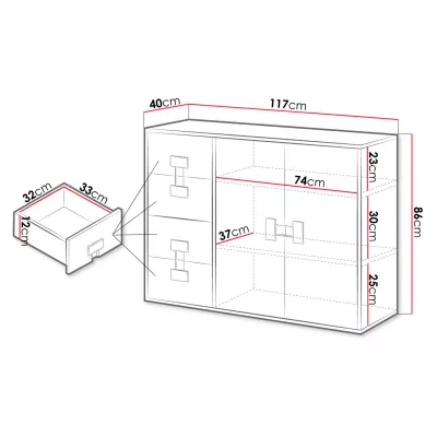 Kombinovaná komoda BASHIRA 1 - dub / lesklá biela