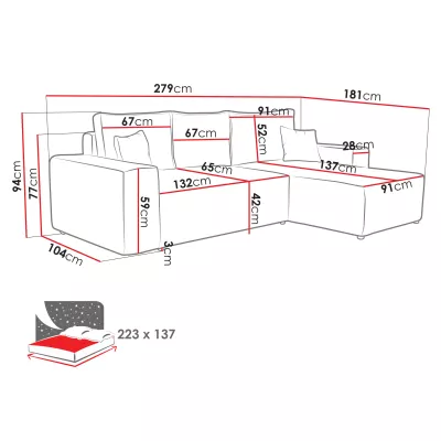 Rohová rozkladacia sedacia súprava CALISTOGA - špinavá biela, ľavý roh