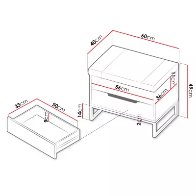 Čalúnená lavica s úložným priestorom FABENS - orech hickory / matná biela / matná čierna