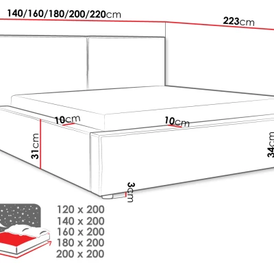 Dvojlôžková posteľ s úložným priestorom 180x200 LAMESA - svetlá šedá