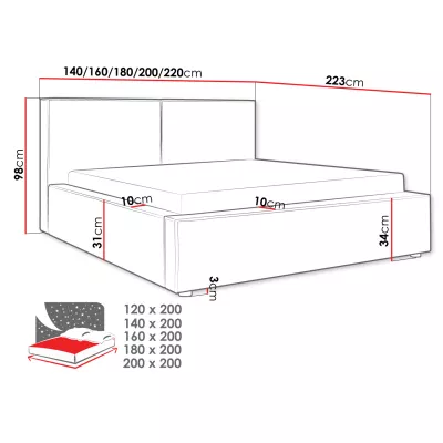 Dvojlôžková posteľ s úložným priestorom 180x200 LAMESA - svetlá šedá