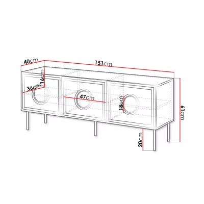 Televízny stolík 150 cm VANILIA - dub kraft / matný čierny