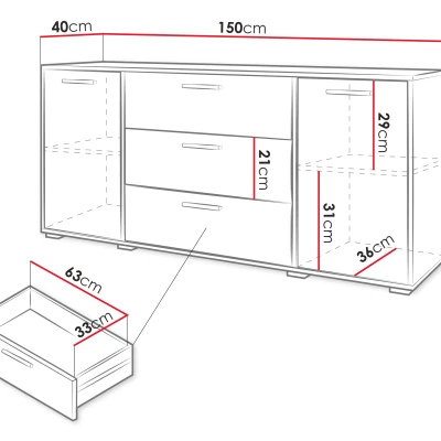 Kombinovaná široká komoda HORUS - matera / lesklá biela