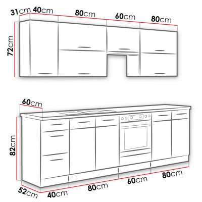 Kuchynská linka 260/260 cm ZHILAN 2 - dub lancelot / tmavé drevo