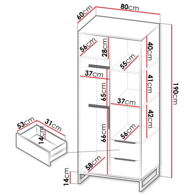 Kombinovaná šatníková skriňa 80 cm FABENS - orech hickory / matná biela / matná čierna