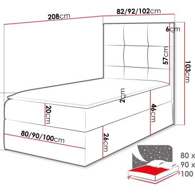 Hotelová jednolôžková posteľ 80x200 ROSALINDE - grafitová ekokoža, pravé prevedenie + topper ZDARMA