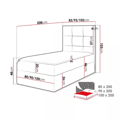 Hotelová jednolôžková posteľ 80x200 ROSALINDE - grafitová ekokoža, pravé prevedenie + topper ZDARMA