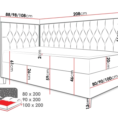 Boxspringová jednolôžková posteľ 100x200 PORFIRO 3 - biela ekokoža / žltá, pravé prevedenie + topper ZDARMA