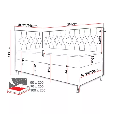 Boxspringová jednolôžková posteľ 100x200 PORFIRO 3 - biela ekokoža / žltá, pravé prevedenie + topper ZDARMA