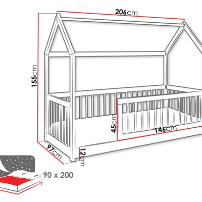 Detská posteľ domček 90x200 BALLARD - buk