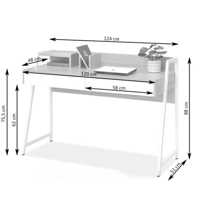 Široký písací stôl BATO - dub sonoma / biely