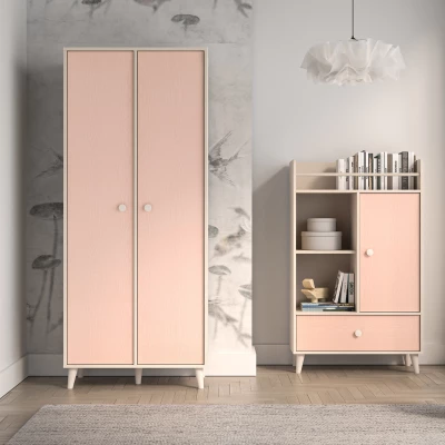 Dvojdverová šatníková skriňa 80 cm do detskej izby OLIVIA - béžová / ružová