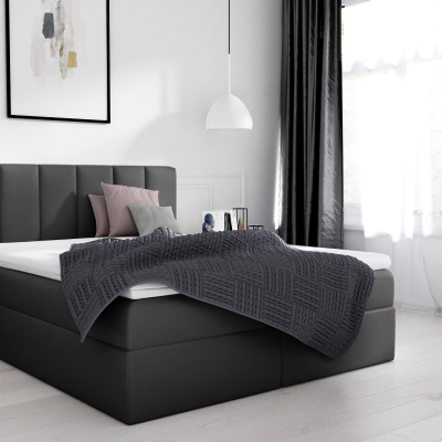 Elegantná manželská posteľ Sven s úložným priestorom čierna eko koža 180 x 200 + topper
