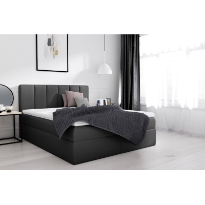 Elegantná manželská posteľ Sven s úložným priestorom čierna eko koža 180 x 200 + topper