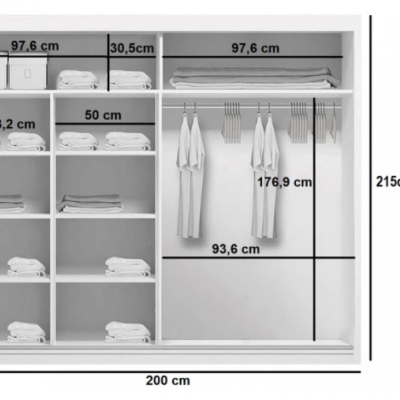 Zrkadlová šatníková skriňa BENEDICTO, šírka 200 cm, výška 215 cm