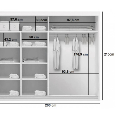 Zrkadlová šatníková skriňa BENEDICTO, šírka 200 cm, výška 215 cm