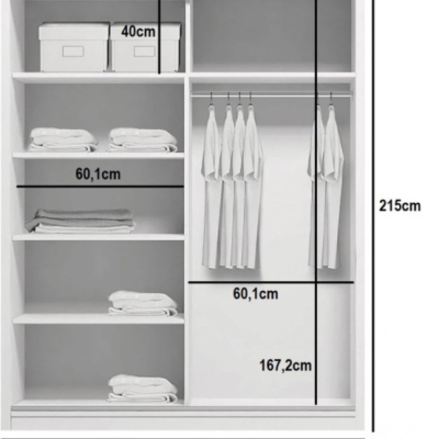 Priestranná šatníková skriňa so zrkadlom HUGO, šírka 125 cm, výška 215 cm