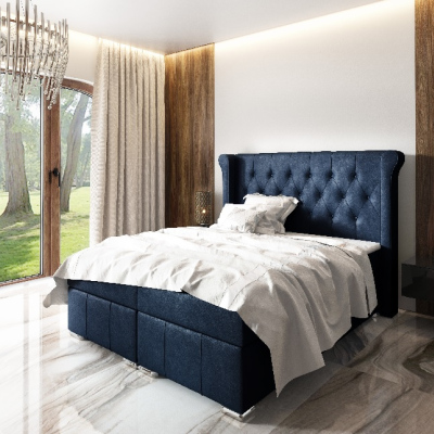 Elegantná čalúnená posteľ Maximo 140x200, modrá + TOPPER