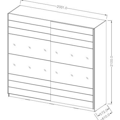 Zrkadlová skriňa SÁRA 200 cm, dub San Remo